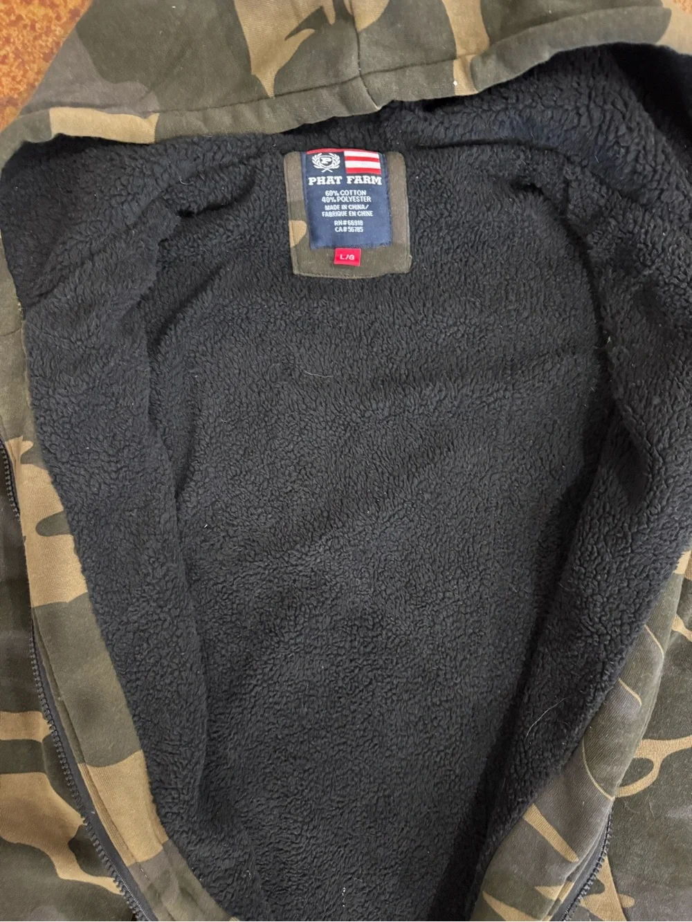 Phat Farm Men’s Camo Hooded Zip Jacket - Olive Green